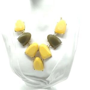 Gold-tone Statement Bib Necklace Mustard Yellow & Green Lobster Clasp